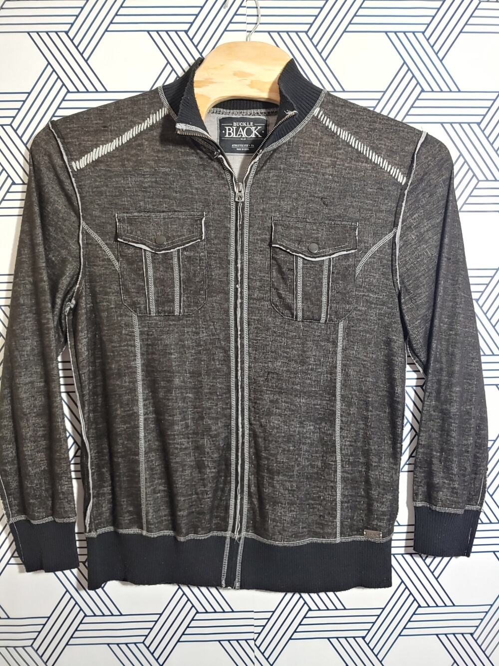 Mens Buckle Back Athletic Fit Zip Front Sweater Size XL